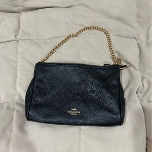 Coach Black Leather Shoulder Bag with Gold Chain